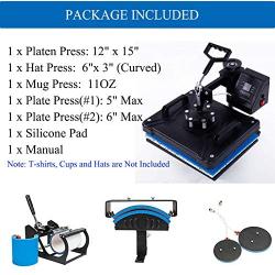 12X15 Inch Heat Press Machine for Shirt Combo 5-in-1 Digital Heat Press Machine Transfer Sublimation Swing Away Power Pressing Machine for Hat/Mug/Plate/Cap/T-Shirt Heat Press (Black)