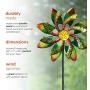 Alpine Corporation SLL1876 Gems-Kinetic Spinner-Outdoor Yard Art Decor-Green and Orange Alpine Dual Floral Windmill Stake, 65 Inch Tall