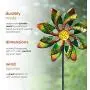 Alpine Corporation SLL1876 Gems-Kinetic Spinner-Outdoor Yard Art Decor-Green and Orange Alpine Dual Floral Windmill Stake, 65 Inch Tall