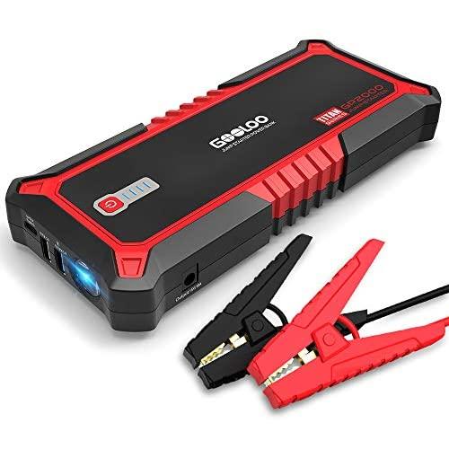 GOOLOO Upgraded 2000A Peak SuperSafe Car Jump Starter with USB Quick Charge 3.0 (Up to 10L Gas or 7L Diesel Engine) 12V Auto Battery Booster Power Pack Type-C Portable Phone Charger