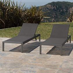 Christopher Knight Home Cape Coral Outdoor Aluminum Chaise Lounges with Mesh Seat, 2-Pcs Set, Grey / Dark Grey