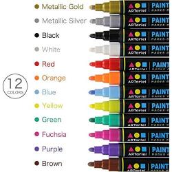 ARTarlei Permanent Paint Markers | Medium Point,Safe to Kids, 12 Vibrant Colors Oil-Based Paint Pens for Any Surface - Canvas, Glass, Stone,Ceramic,Metal, Wood, Rubber,Plastic, Paper, Leather, Clay