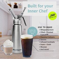 Whipped Cream Dispenser Stainless Steel - Professional Whipped Cream Maker - Gourmet Cream Whipper - Large 500ml / 1 Pint Capacity Canister - Includes 3 Culinary Decorating Nozzles