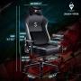 FANTASYLAB Big and Tall 400lb Massage Memory Foam Gaming Chair - Adjustable Tilt, Back Angle and 3D Arms High-Back Leather Racing Executive Computer Desk Office Chair, Metal Base, Grey/Black