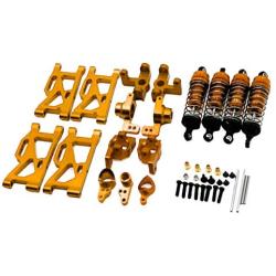 lahomia Metal Upgrade Parts Fits for Wltoys 144001 1/14 - Shock Absorbers & Front Rear Steering Arm & C Carrier - Golden