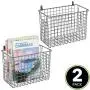 mDesign Portable Metal Farmhouse Wall Decor Storage Organizer Basket Bin with Handles for Hanging in Entryway, Mudroom, Bedroom, Bathroom, Laundry Room - Wall Mount Hooks Included, 2 Pack - Graphite