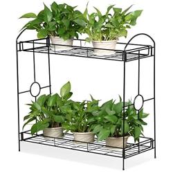 Yaheetech 2 Tier Metal Plant Stand for Outdoor/Indoor, Plant Display Rack Flower Pot Stand Shelf for Home Garden Backyard Patio, Home Storage Organizer Rack Black，33.5 x 13.4 x 31.9 inch