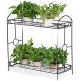 Yaheetech 2 Tier Metal Plant Stand for Outdoor/Indoor, Plant Display Rack Flower Pot Stand Shelf for Home Garden Backyard Patio, Home Storage Organizer Rack Black，33.5 x 13.4 x 31.9 inch