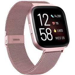 ZWGKKYGYH Compatible with Fitbit Versa and Versa 2 Bands for Women Men, Rose Gold Stainless Steel Metal Mesh Magnetic Band Bracelet Strap Replacement for Fitbit Versa/Versa Lite SE, Large