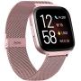 ZWGKKYGYH Compatible with Fitbit Versa and Versa 2 Bands for Women Men, Rose Gold Stainless Steel Metal Mesh Magnetic Band Bracelet Strap Replacement for Fitbit Versa/Versa Lite SE, Large