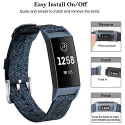 hooroor Canvas Woven Band Compatible for Fitbit Charge 4 / Charge 3 Bands and Charge 3 SE Band, Soft Breathable Fabric Cloth Replacement Wristbands Sports Accessories Small Large for Women Men