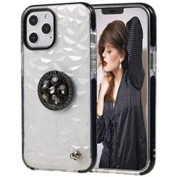 iPhone 11 Pro Case,Lozeguyc iPhone 11 Pro 5.8 Inch Clear Crystal TPU Case Bling Diamond Ring Stand Cover Soft Shockproof Furry Ball Strap Case for Girls Women-Black