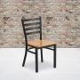 Flash Furniture HERCULES Series Black Ladder Back Metal Restaurant Chair - Natural Wood Seat