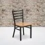 Flash Furniture HERCULES Series Black Ladder Back Metal Restaurant Chair - Natural Wood Seat