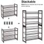 SONGMICS 6-Tier Shoe Rack, Set of 2 Stackable 3-Tier Shoe Organizer, Metal Mesh Shoe Shelf Storage for 18 to 24 Shoes, Adjustable Flat or Angled Shelves, Bronze ULMR03A-2