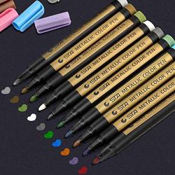 Metallic Marker Pens, Set of 10 Yongqiang Metallic Coloring Markers Drawing Pen for Rock Painting, Black Paper, Gift Card Making, Scrapbooking, Fabric, Metal, Ceramics, Wine Glass