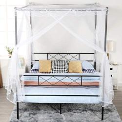 VECELO Metal Canopy Netting Bed Frame, Strong Firm Support & Easy Set up Structure/No Box Spring Needed (Black, Queen)
