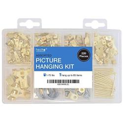 Assorted Picture Hanging Kit | 220 Piece Assortment with Wire, Picture Hangers, Hooks, Nails and Hardware for Frames