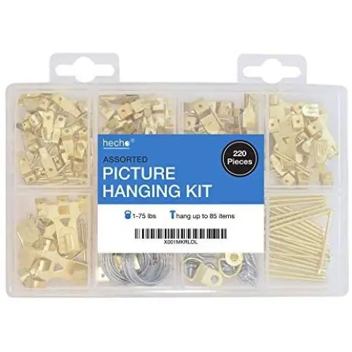 Assorted Picture Hanging Kit | 220 Piece Assortment with Wire, Picture Hangers, Hooks, Nails and Hardware for Frames Assorted Picture Hanging Kit | 220 Piece Assortment with Wire, Picture Hangers, Hooks, Nails and Hardware for Frames