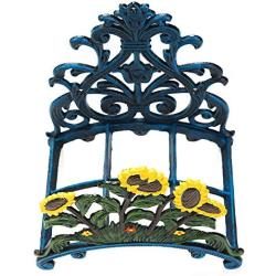 Sungmor Cast Iron Heavy Duty Garden Hose Holder - Decorative Hand-Painted Sunflower Wall Mounted Water Hose Hanger - Wall Decoration Hanging Hose Rack - Hose Reel Storage Butler - Metal Hose Stand