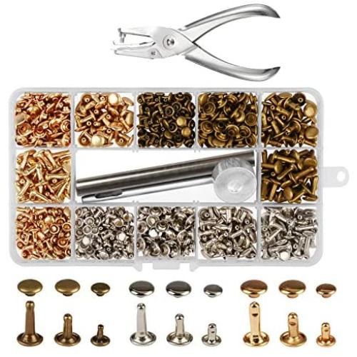 300 Sets 3 Sizes Leather Rivets LANMOK Double Cap Rivet Buttons Press Studs with Pliers and 3 Pieces Fixing Set Tools for Rivets Replacement DIY Craft Repairing Decoration (Leather Rivets)