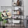 Tangkula 5-Tier Ladder Shelf Against The Wall, Industrial Bookcase, Display Storage Rack, Plant Flower Stand, Wood Look Bookshelf with Metal Frame, Ideal for Home Office (Dark-Brown)