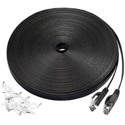 Cat 6 Ethernet Cable 50 ft, Flat Wire LAN Rj45 High Speed Internet Network Cable Slim with Clips, Faster Than Cat5e,Cat5 with Snagless Connectors for PS4, Xbox one, Switch Boxes, Modem, Router,Black