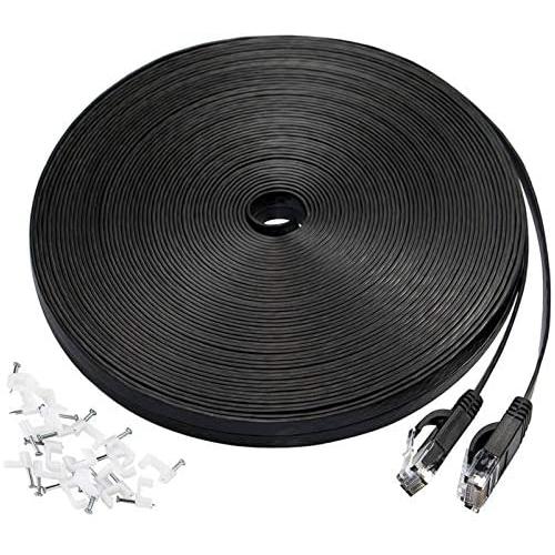 Cat 6 Ethernet Cable 50 ft, Flat Wire LAN Rj45 High Speed Internet Network Cable Slim with Clips, Faster Than Cat5e,Cat5 with Snagless Connectors for PS4, Xbox one, Switch Boxes, Modem, Router,Black