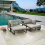 LOKATSE HOME 5 Pieces Patio Furniture Conversation Metal Sofa Set Outdoor All Weather Chaise Lounge Cushioned Chairs with Ottoman Table, Grey