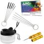 Master Airbrush 13 Piece Airbrush Cleaning Kit - Glass Cleaning Pot Jar with Holder, 5 pc Cleaning Needles, 5 pc Cleaning Brushes, 1 Wash Needle, & How To Link Card