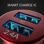 Crave Metal Car Charger [24W 4.8A 2 Port Dual USB] Zinc Alloy Universal Compact 12 Volt Charger, Smart Charge IC Technology - Red