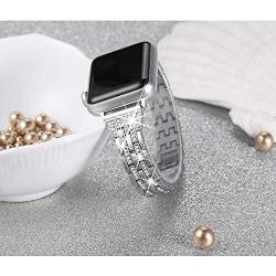 Secbolt Bling Bands Compatible Apple Watch Band 42mm 44mm Women iWatch Series 6 5 4 3 2 1 SE, Dressy Jewelry Metal Wristband Strap Diamond Rhinestone, Silver