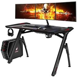 AuAg 47'' Gaming Style Desk Computer Home Office Desk Student Table PC Desk with Cup Holder & Headphone Hook Powerful Cabling Management PC Desk with Colorful RGB Lights