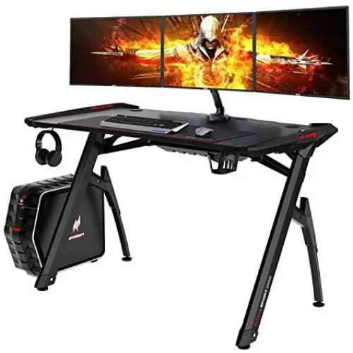 AuAg 47'' Gaming Style Desk Computer Home Office Desk Student Table PC Desk with Cup Holder & Headphone Hook Powerful Cabling Management PC Desk with Colorful RGB Lights AuAg 47'' Gaming Style Desk Computer Home Office Desk Student Table PC Desk with Cup Holder & Headphone Hook Powerful Cabling Management PC Desk with Colorful RGB Lights