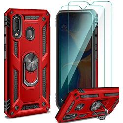 ivencase Samsung Galaxy A20 / A30 Case + Glass Screen Protector [2 Pack], Rotating Metal Ring Kickstand, TPU + Hard PC Bumper 2 in 1 Heavy Duty Armor Case for Samsung Galaxy a20 / a30 Red