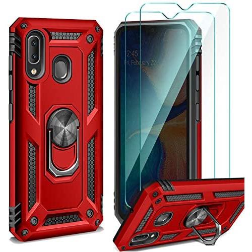 ivencase Samsung Galaxy A20 / A30 Case + Glass Screen Protector [2 Pack], Rotating Metal Ring Kickstand, TPU + Hard PC Bumper 2 in 1 Heavy Duty Armor Case for Samsung Galaxy a20 / a30 Red