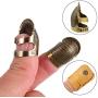 5 Pieces Copper Sewing Thimble, Adjustable Metal Bronze Sewing Thimble Rings, Faux Leather Coin Thimble Finger Protectors and Big-eye Yarn Knitting Needles for Needlework, Hand Embroidery and Knitting