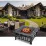 Bonnlo 32'' Outdoor Fire Pit with Barbecue/Cooking Grill and Rain Cover Square Metal Wood Burning Pit Backyard Patio Terrace