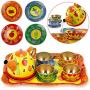 Liberty Imports Colorful Fruit Tin Tea Party Set for Kids - Metal Teapot and Cups Kitchen Playset