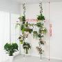 Indoor Plant Storage, FOME Metal Spring Double Pole Stand Corner Flower Display Rack Plant Storage Shelf Hanging Plant Stand Planter Rack Indoor with 12 Trays 2 Hooks 1 Telescopic Rod