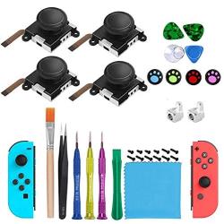 4 Pack Joycon Joystick Replacement, 33PCS Switch Analog Stick Parts for Nintendo Switch Joy Con Controller Thumbstick, Include Full Repair Tool Kit and 2 Metal Lock Buckles