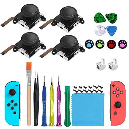 4 Pack Joycon Joystick Replacement, 33PCS Switch Analog Stick Parts for Nintendo Switch Joy Con Controller Thumbstick, Include Full Repair Tool Kit and 2 Metal Lock Buckles