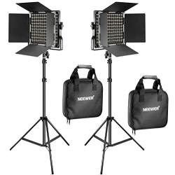 Neewer 2 Pieces Bi-color 660 LED Video Light and Stand Kit Includes:(2)3200-5600K CRI 96+ Dimmable Light with U Bracket and Barndoor and (2)75 inches Light Stand for Studio Photography, Video Shooting