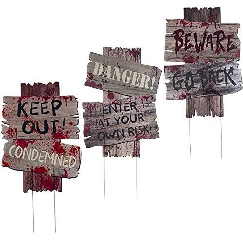 Halloween Outdoor Decorations Yard Signs with Metal Stakes for Scary Outdoor Décor Halloween Props - Beware - Do Not Enter Creepy Sidewalk Lawn Yard Warning Signs (3 Piece Set, 16.5 x 12 Inches)