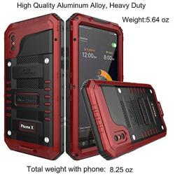 Beasyjoy iPhone X iPhone 10 Metal Case Heavy Duty Aluminum Cover Waterproof with Screen Full Body Protector Shockproof Tough Rugged Durable Military Grade for Sports Red