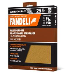 Fandeli Assorted Grits (80,120,220), sandpaper sheets, multipurpose for furniture, wood, metal, ''9x11'', 25 sheet pack