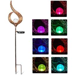 Solar Stake Lights Outdoor Crackle Glass Globe Stake Metal Lights Color Changing for Garden Pathway Outdoor Decoration (Metal)