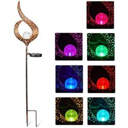 Solar Stake Lights Outdoor Crackle Glass Globe Stake Metal Lights Color Changing for Garden Pathway Outdoor Decoration (Metal)