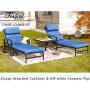 Festival Depot 3 Pieces Patio Outdoor Chaise Lounge Chairs with Cushions Set with Coffee Table Premium Fabric Metal Frame Furniture Garden Bistro Soft Headrests (Blue)