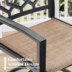 PHI VILLA Metal Patio Outdoor Dining Chairs Set of 2,Bistro Sling Mesh Deck Chairs for Garden Lawn Backyard Support 300LB, Brown…